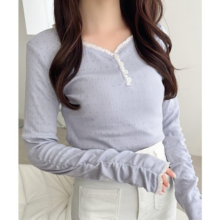 【mily bilet】華やかさと可愛さを1枚で。花柄レース使い袖ギャザーヘンリ… | Classical Elf  | 詳細画像27 