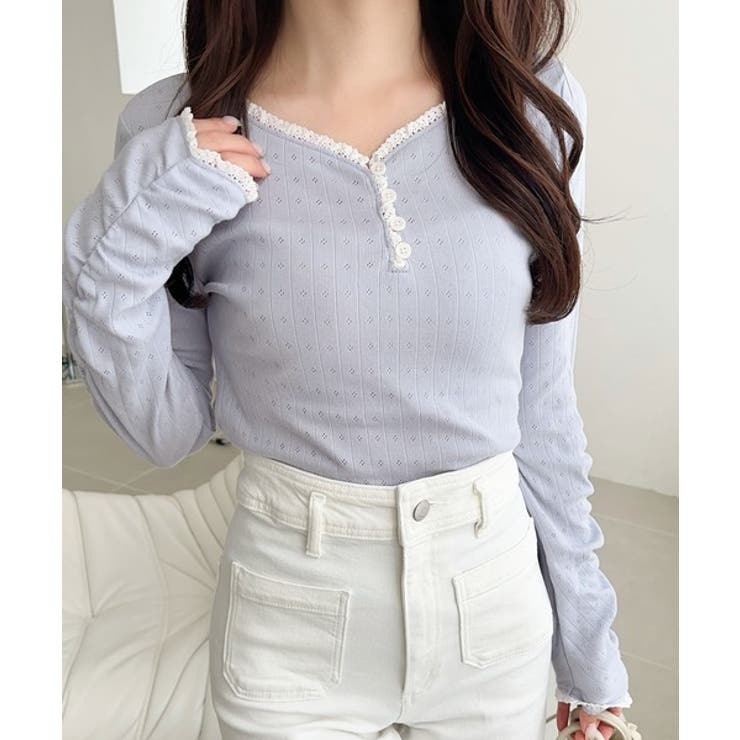 【mily bilet】華やかさと可愛さを1枚で。花柄レース使い袖ギャザーヘンリ… | Classical Elf  | 詳細画像28 