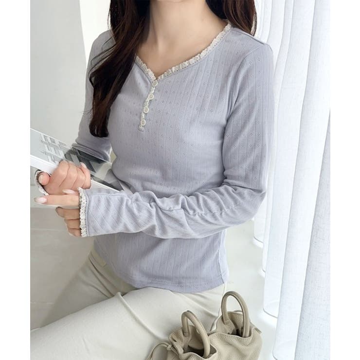 【mily bilet】華やかさと可愛さを1枚で。花柄レース使い袖ギャザーヘンリ… | Classical Elf  | 詳細画像30 