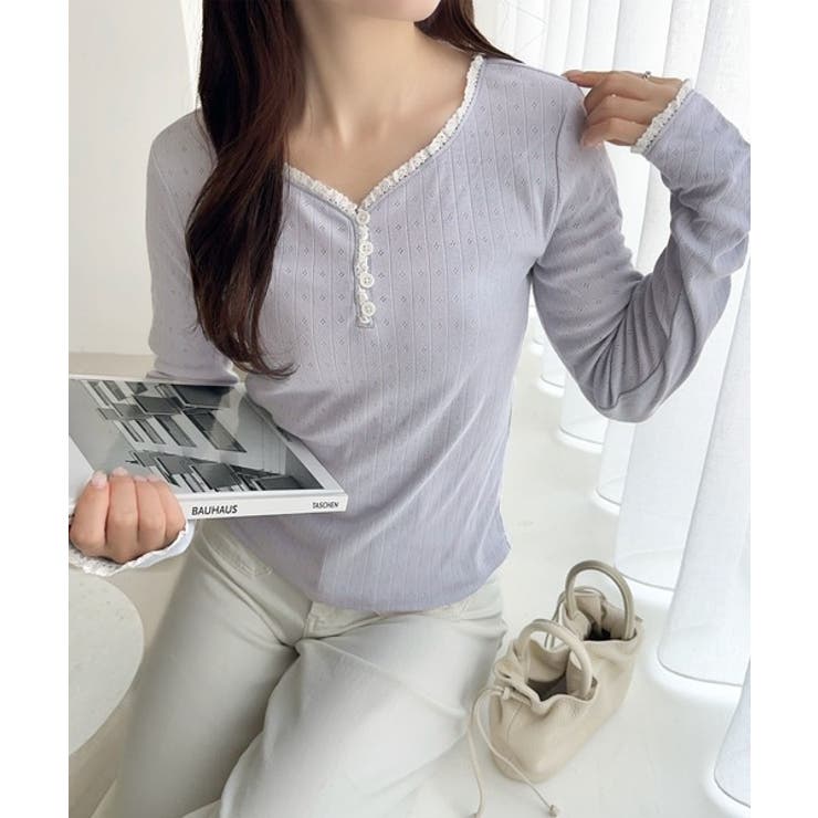 【mily bilet】華やかさと可愛さを1枚で。花柄レース使い袖ギャザーヘンリ… | Classical Elf  | 詳細画像32 