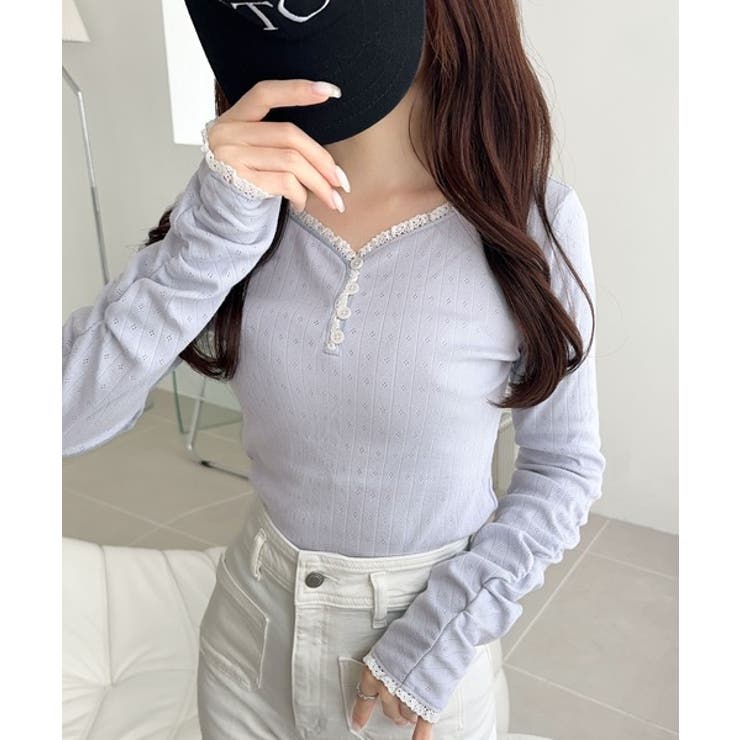 【mily bilet】華やかさと可愛さを1枚で。花柄レース使い袖ギャザーヘンリ… | Classical Elf  | 詳細画像33 