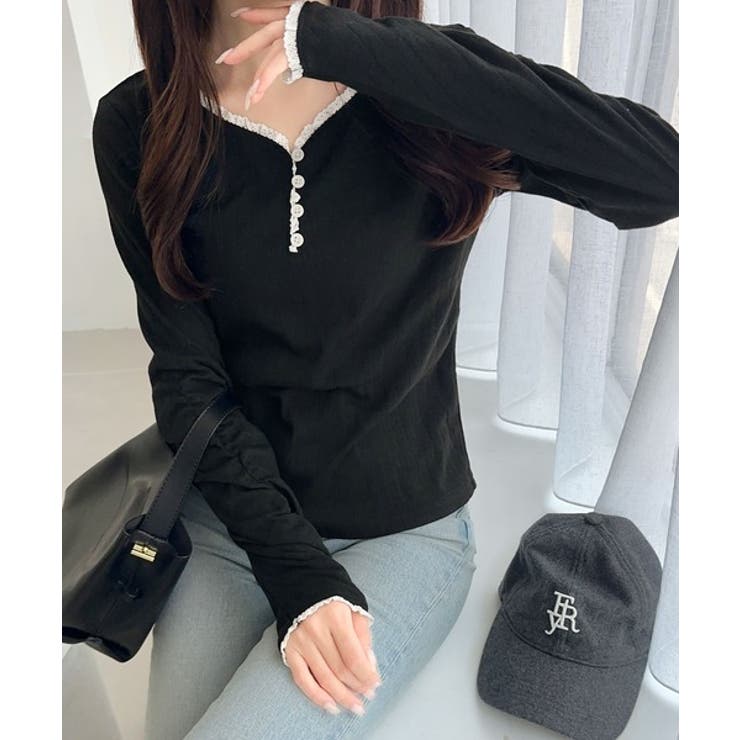 【mily bilet】華やかさと可愛さを1枚で。花柄レース使い袖ギャザーヘンリ… | Classical Elf  | 詳細画像3 