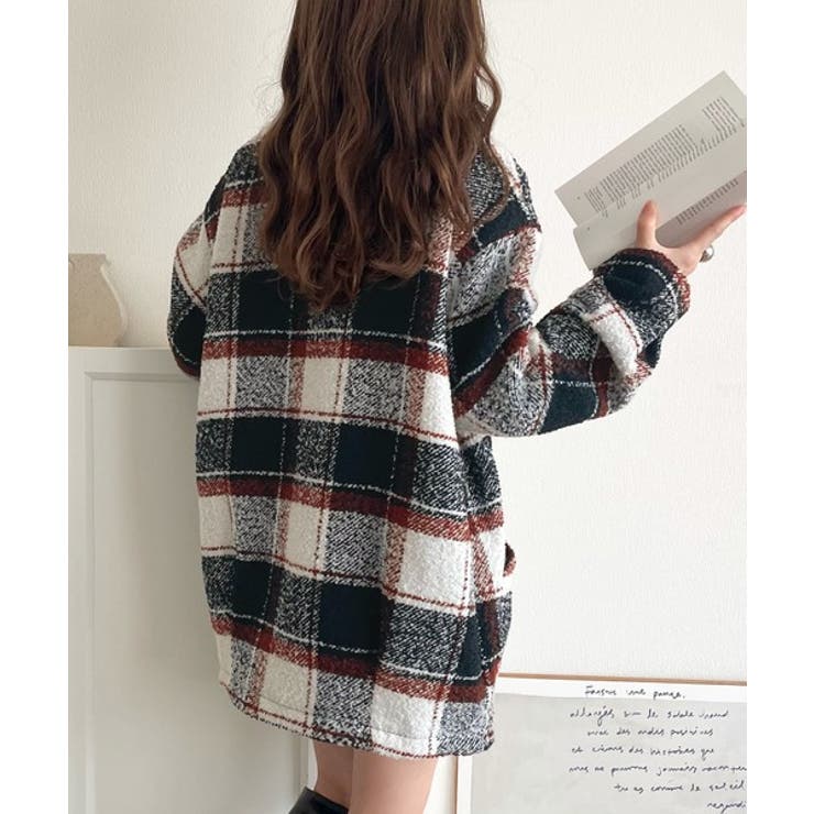 起毛ブークレチェック柄コクーンシルエットダブルジャケットコート | Classical Elf  | 詳細画像17 