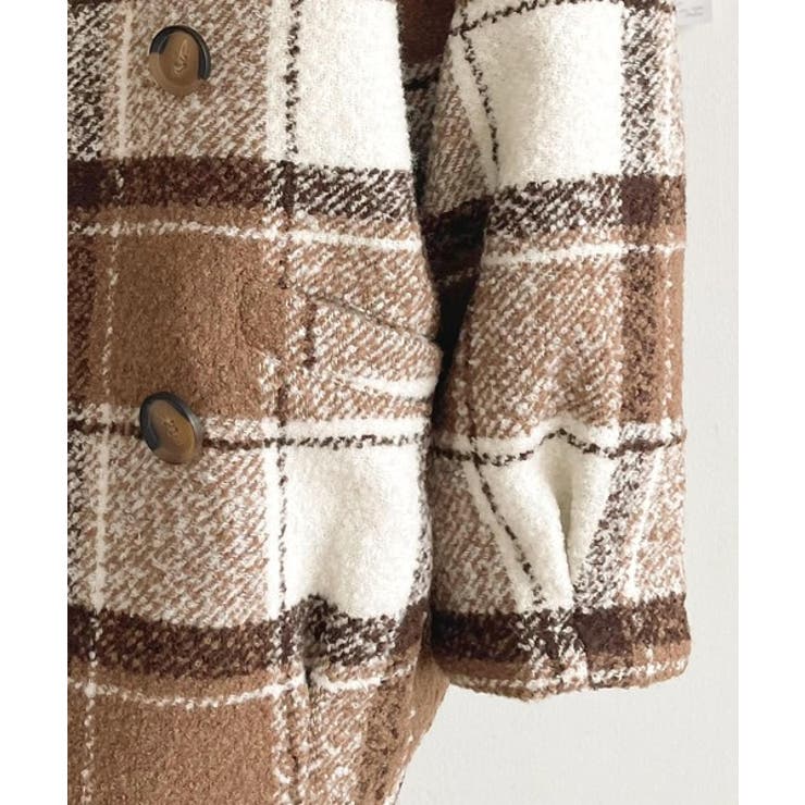 起毛ブークレチェック柄コクーンシルエットダブルジャケットコート | Classical Elf  | 詳細画像28 