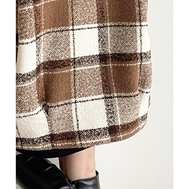 起毛ブークレチェック柄コクーンシルエットダブルジャケットコート | Classical Elf  | 詳細画像30 