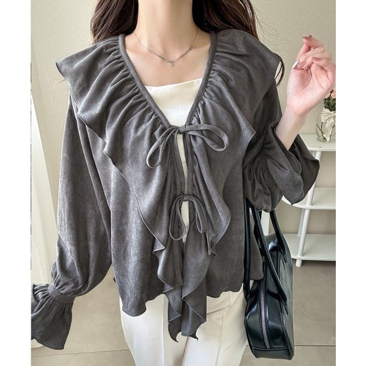 チャコールグレー | 【mily bilet】ひらりと可憐に、上品フェミニン。フェイクスエード前開きリ… | Classical Elf 