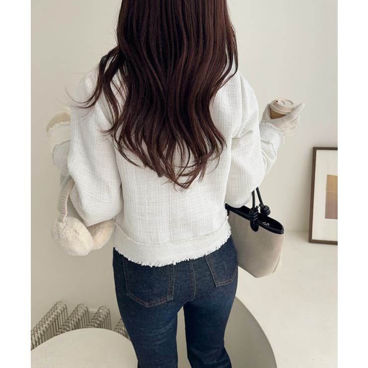 きらめく魔法に甘さを添えて♪リボンブローチ使い長袖ラメ入りツイードジャケット | Classical Elf  | 詳細画像10 