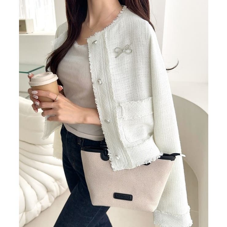 きらめく魔法に甘さを添えて♪リボンブローチ使い長袖ラメ入りツイードジャケット | Classical Elf  | 詳細画像2 