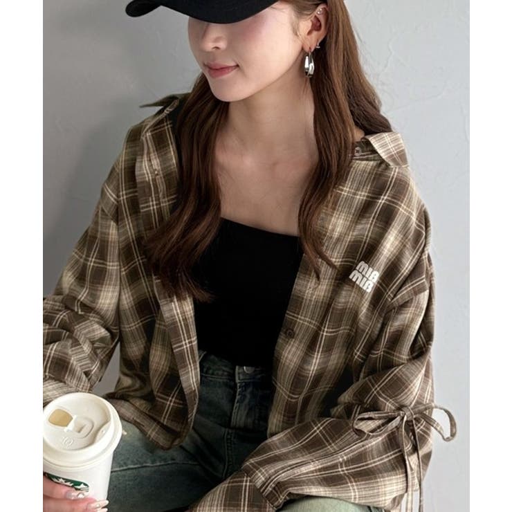 ブラウン | 【mily bilet】アレンジ自在！2wayオフショルチェック柄襟シャツ（長袖… | Classical Elf 