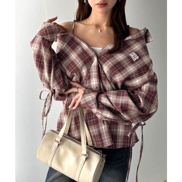 【mily bilet】アレンジ自在！2wayオフショルチェック柄襟シャツ（長袖… | Classical Elf  | 詳細画像18 