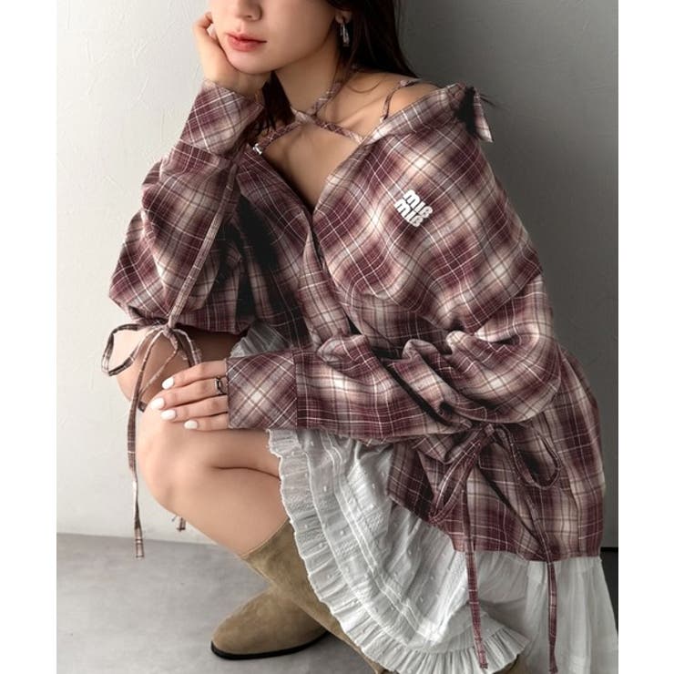 【mily bilet】アレンジ自在！2wayオフショルチェック柄襟シャツ（長袖… | Classical Elf  | 詳細画像21 