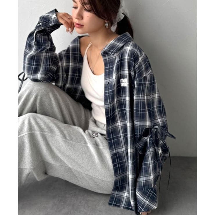 ネイビー | 【mily bilet】アレンジ自在！2wayオフショルチェック柄襟シャツ（長袖… | Classical Elf 