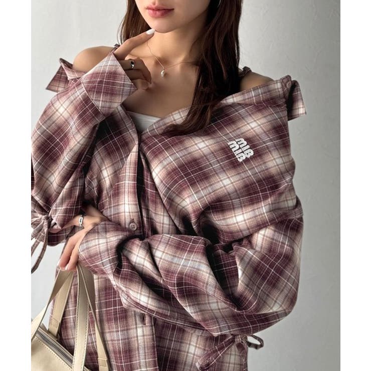 レッド | 【mily bilet】アレンジ自在！2wayオフショルチェック柄襟シャツ（長袖… | Classical Elf 