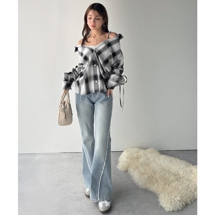 【mily bilet】アレンジ自在！2wayオフショルチェック柄襟シャツ（長袖… | Classical Elf  | 詳細画像1 