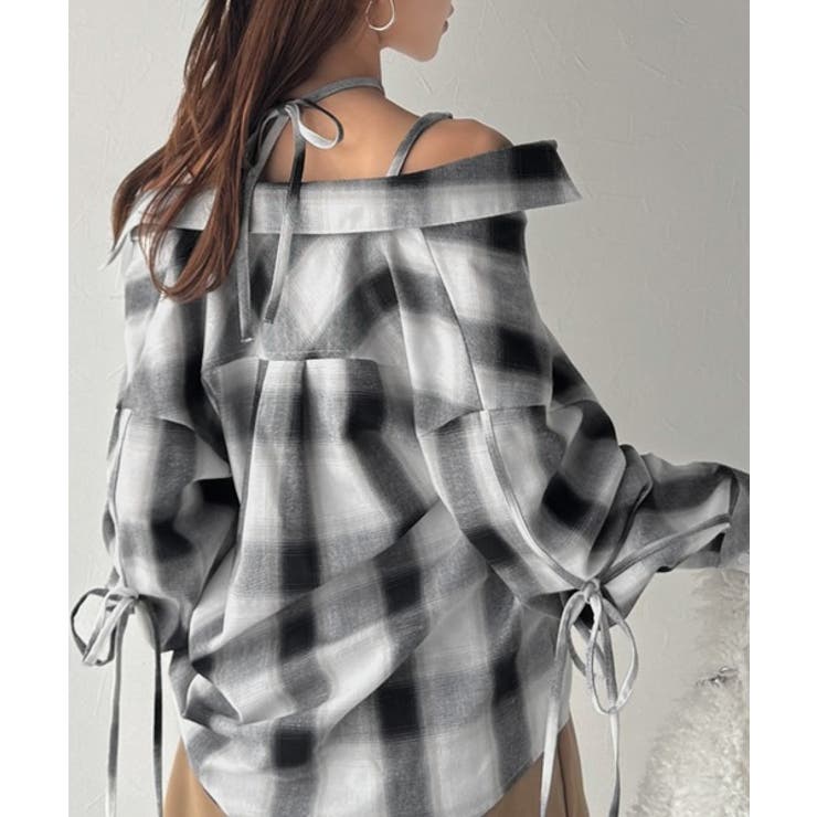 【mily bilet】アレンジ自在！2wayオフショルチェック柄襟シャツ（長袖… | Classical Elf  | 詳細画像5 