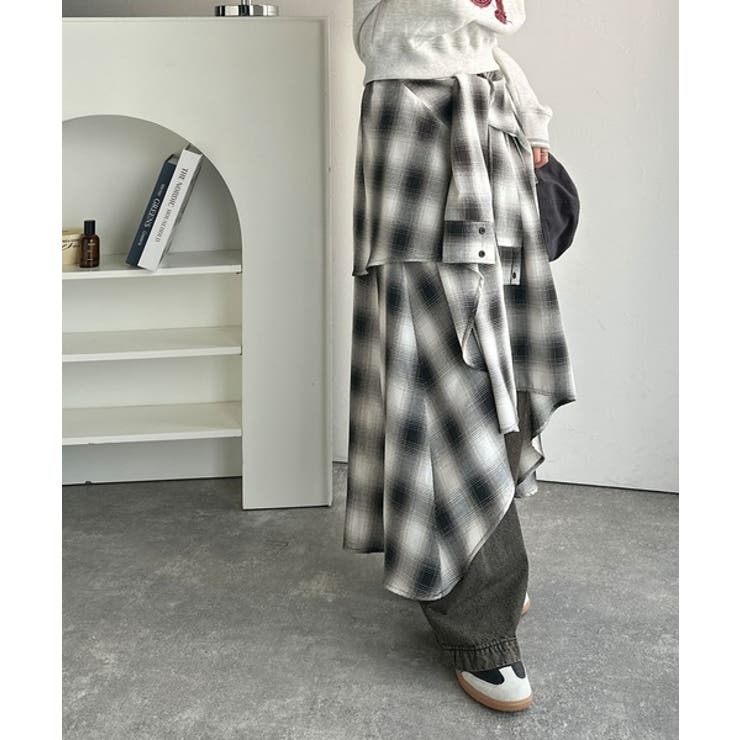 旬のレイヤード風スタイルが楽しめる！シャツ巻き風チェック柄スカート | Classical Elf  | 詳細画像7 