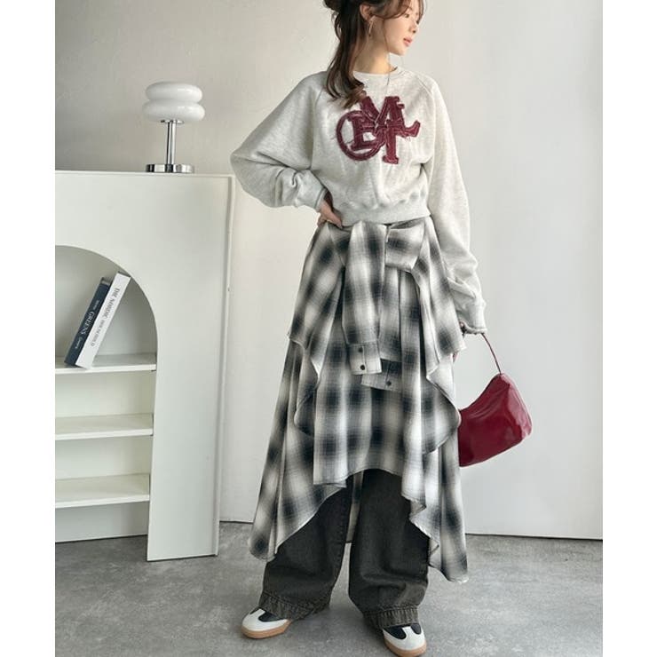 ELFSACK スカート チェック柄 レース メッシュ 旬のレイヤード風スタイルが楽しめる！シャツ巻き風チェック柄