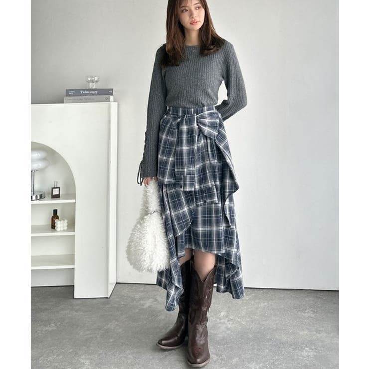 旬のレイヤード風スタイルが楽しめる！シャツ巻き風チェック柄スカート | Classical Elf  | 詳細画像12 