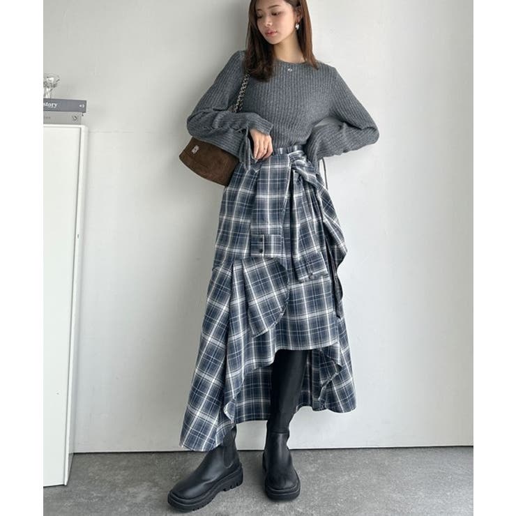 旬のレイヤード風スタイルが楽しめる！シャツ巻き風チェック柄スカート | Classical Elf  | 詳細画像14 