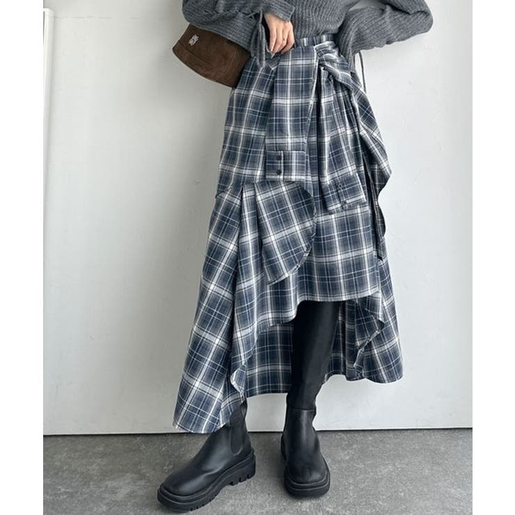 旬のレイヤード風スタイルが楽しめる！シャツ巻き風チェック柄スカート | Classical Elf  | 詳細画像15 