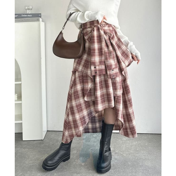 旬のレイヤード風スタイルが楽しめる！シャツ巻き風チェック柄スカート | Classical Elf  | 詳細画像16 