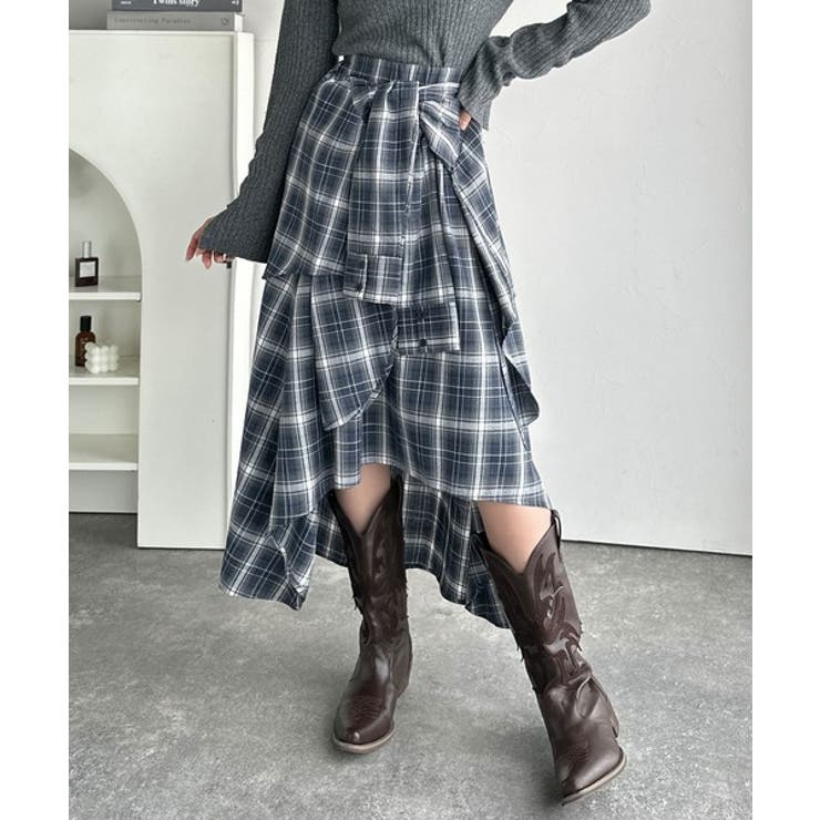 Y'sチェック柄プリーツ巻きスカート 起毛チェック柄プリーツスカート | BOTTOMS | 元町ゼラール公式