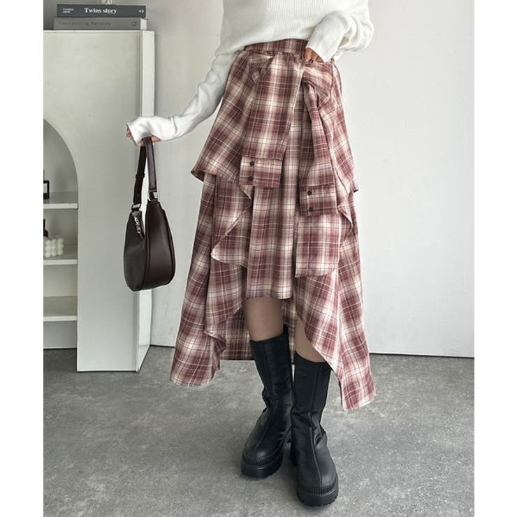 旬のレイヤード風スタイルが楽しめる！シャツ巻き風チェック柄スカート | Classical Elf  | 詳細画像17 