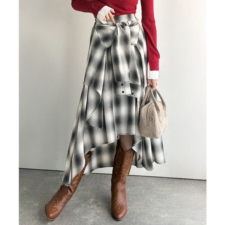 旬のレイヤード風スタイルが楽しめる！シャツ巻き風チェック柄スカート | Classical Elf  | 詳細画像1 