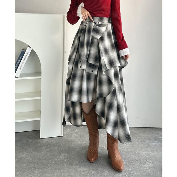 旬のレイヤード風スタイルが楽しめる！シャツ巻き風チェック柄スカート | Classical Elf  | 詳細画像3 