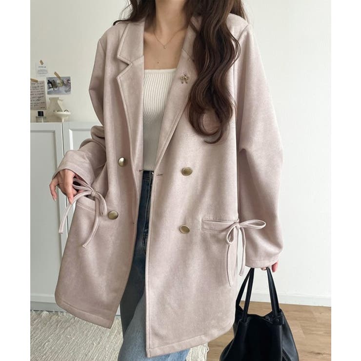 ベージュ | 【mily bilet】大人ガーリーを着こなす。スエード調素材リボン使いテーラー… | Classical Elf 