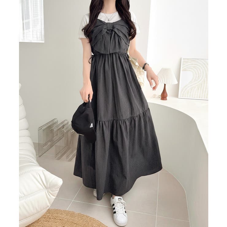 【mily bilet】春夏に映える♪ビッグリボンチェック柄ティアードワンピース… | Classical Elf  | 詳細画像3 