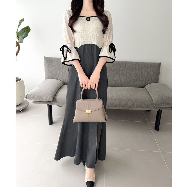 【mily bilet】さりげないスリットにきゅん♪袖リボン付き配色パイピング異… | Classical Elf  | 詳細画像1 