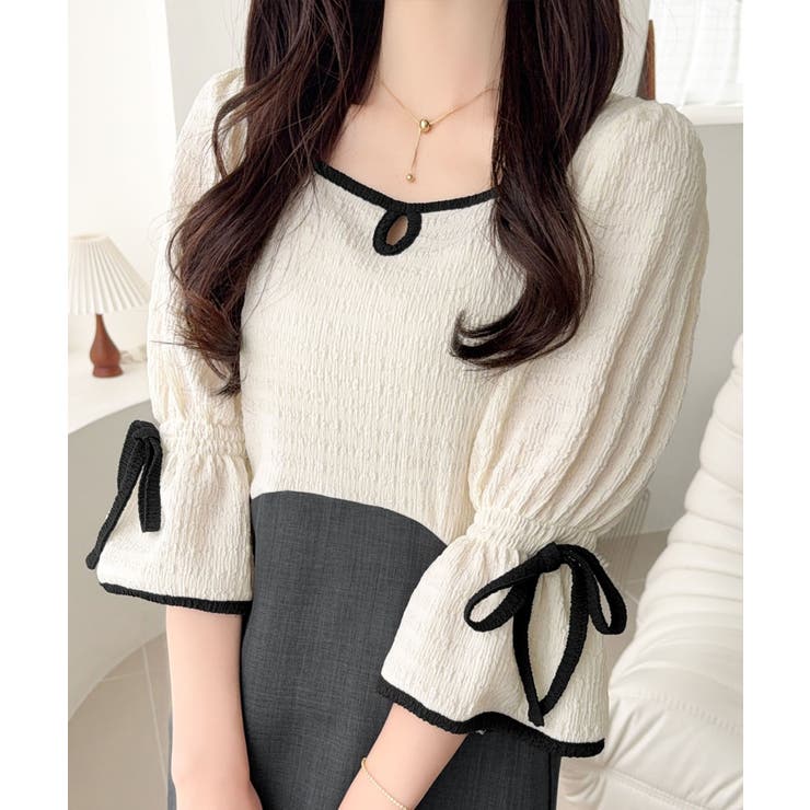 【mily bilet】さりげないスリットにきゅん♪袖リボン付き配色パイピング異… | Classical Elf  | 詳細画像2 