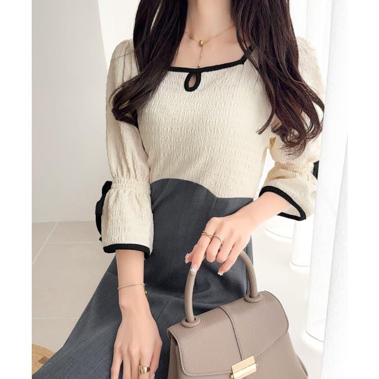 【mily bilet】さりげないスリットにきゅん♪袖リボン付き配色パイピング異… | Classical Elf  | 詳細画像3 