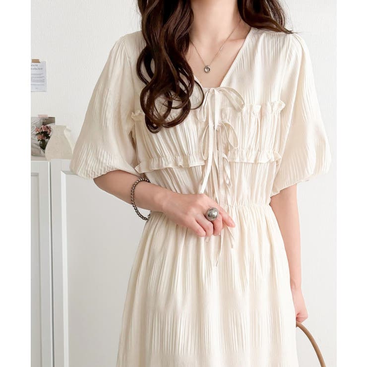 アイボリー | 【mily bilet】1枚で華やぐ♪揺れ感シアーフリルリボンプリーツロングワン… | Classical Elf 