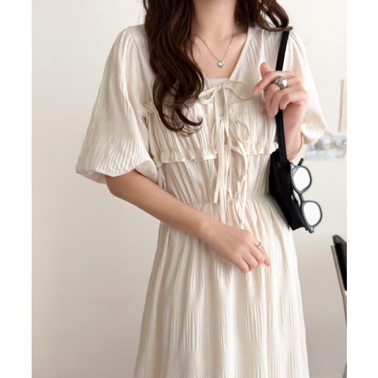 【mily bilet】1枚で華やぐ♪揺れ感シアーフリルリボンプリーツロングワン… | Classical Elf  | 詳細画像8 
