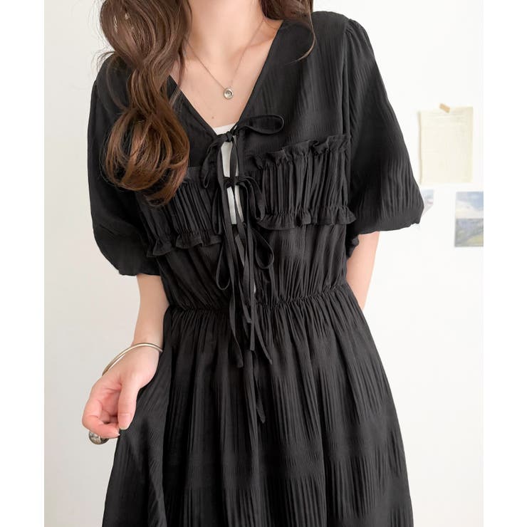 【mily bilet】1枚で華やぐ♪揺れ感シアーフリルリボンプリーツロングワン… | Classical Elf  | 詳細画像14 