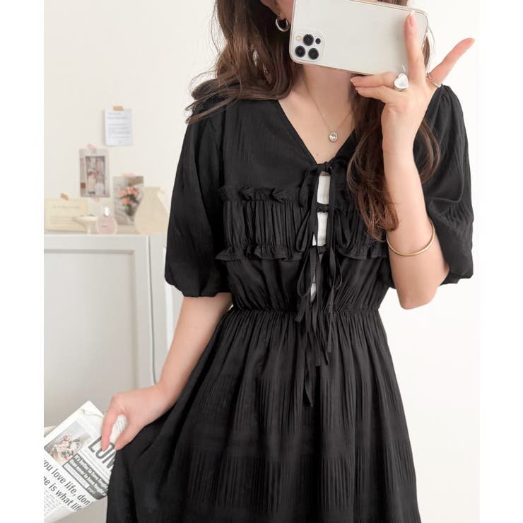 【mily bilet】1枚で華やぐ♪揺れ感シアーフリルリボンプリーツロングワン… | Classical Elf  | 詳細画像16 