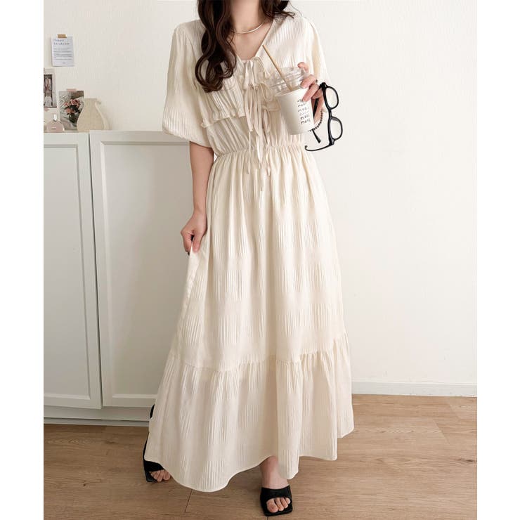 【mily bilet】1枚で華やぐ♪揺れ感シアーフリルリボンプリーツロングワン… | Classical Elf  | 詳細画像1 