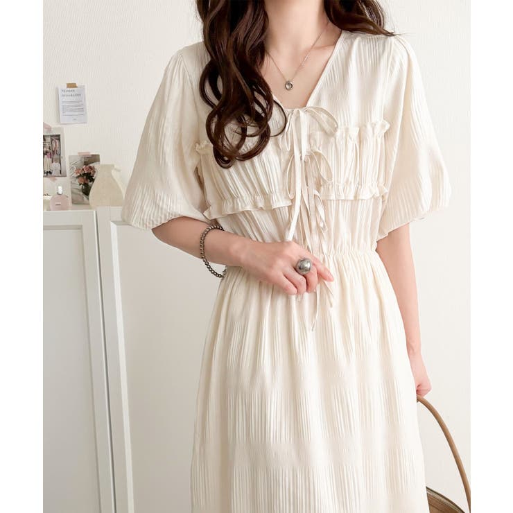 【mily bilet】1枚で華やぐ♪揺れ感シアーフリルリボンプリーツロングワン… | Classical Elf  | 詳細画像2 