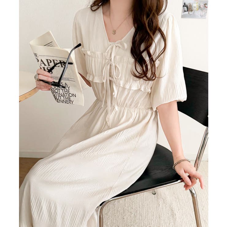 【mily bilet】1枚で華やぐ♪揺れ感シアーフリルリボンプリーツロングワン… | Classical Elf  | 詳細画像3 