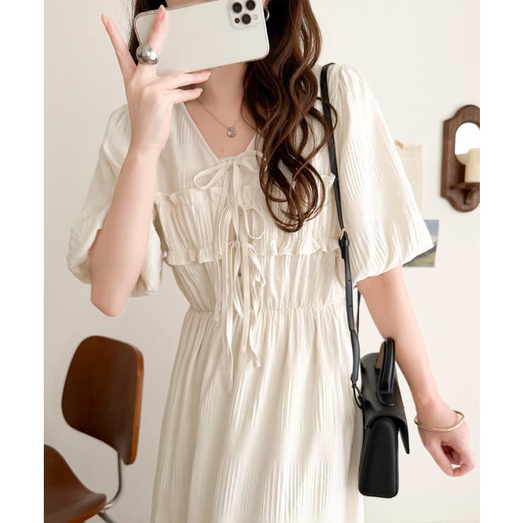 【mily bilet】1枚で華やぐ♪揺れ感シアーフリルリボンプリーツロングワン… | Classical Elf  | 詳細画像4 