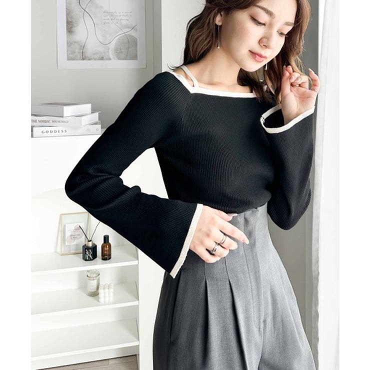 大人に色っぽく。2wayクロスストラップ袖フレアリブニット | Classical Elf  | 詳細画像7 