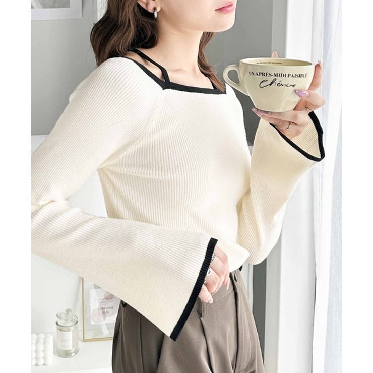 大人に色っぽく。2wayクロスストラップ袖フレアリブニット | Classical Elf  | 詳細画像1 