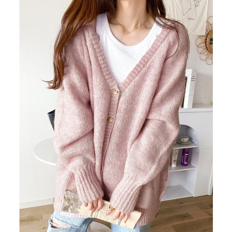 淡色にきゅんきゅん。バッククロスメランジVネックニットカーディガン | Classical Elf  | 詳細画像9 