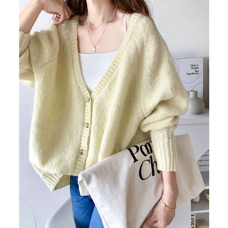 淡色にきゅんきゅん。バッククロスメランジVネックニットカーディガン | Classical Elf  | 詳細画像10 