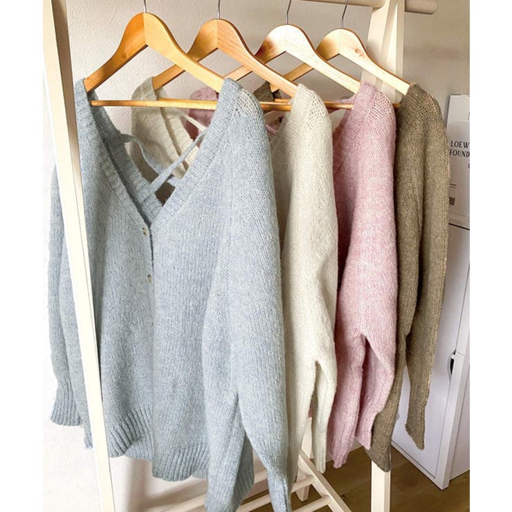 淡色にきゅんきゅん。バッククロスメランジVネックニットカーディガン | Classical Elf  | 詳細画像35 