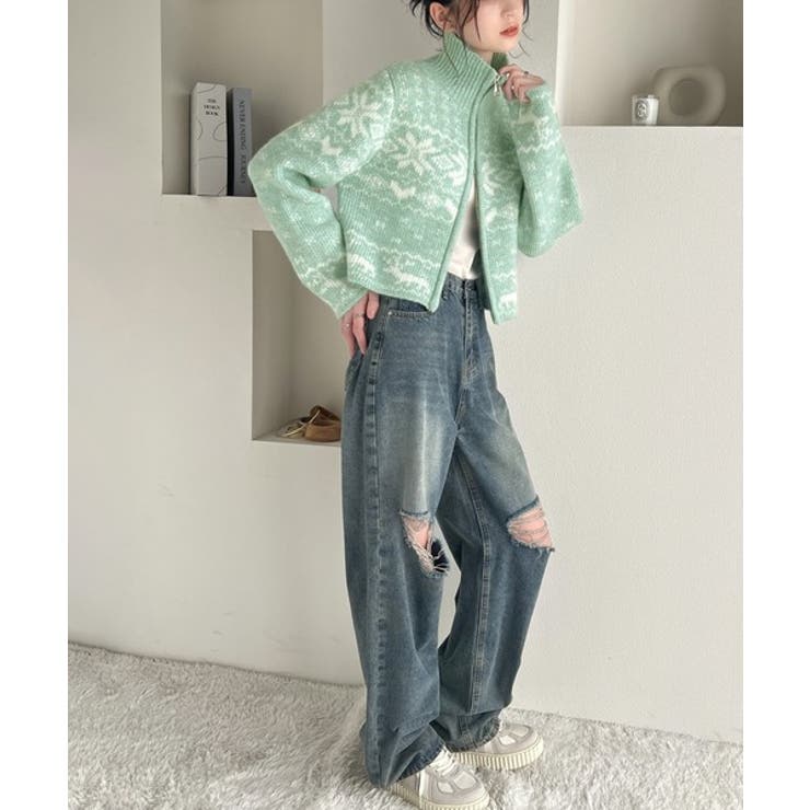 冬の定番でアレンジ万能♪ノルディック柄ダブルジップニット