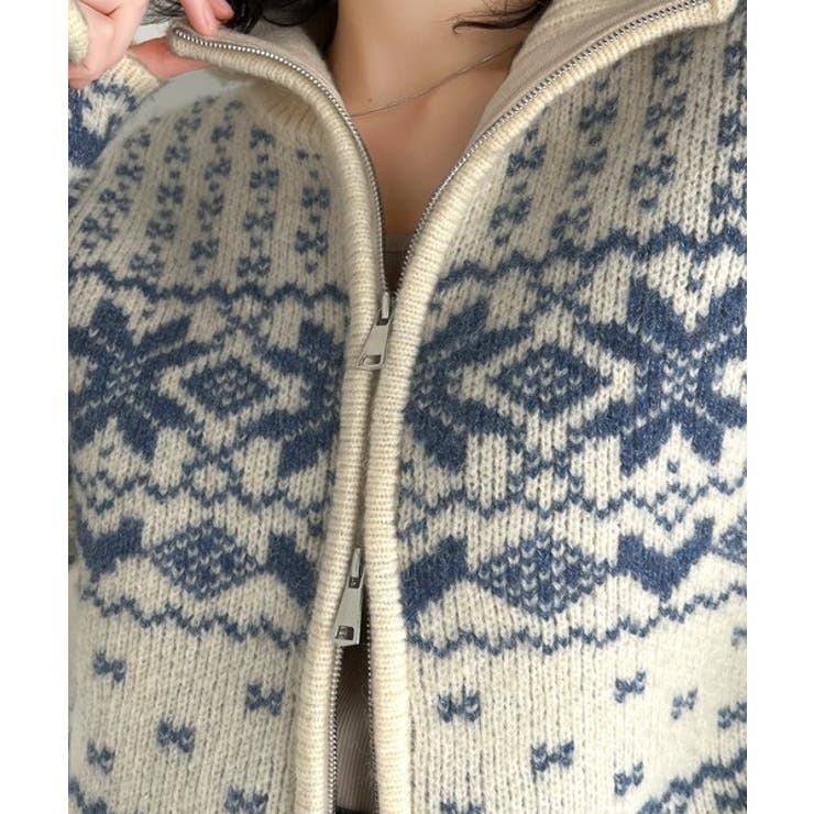 冬の定番でアレンジ万能♪ノルディック柄ダブルジップニット