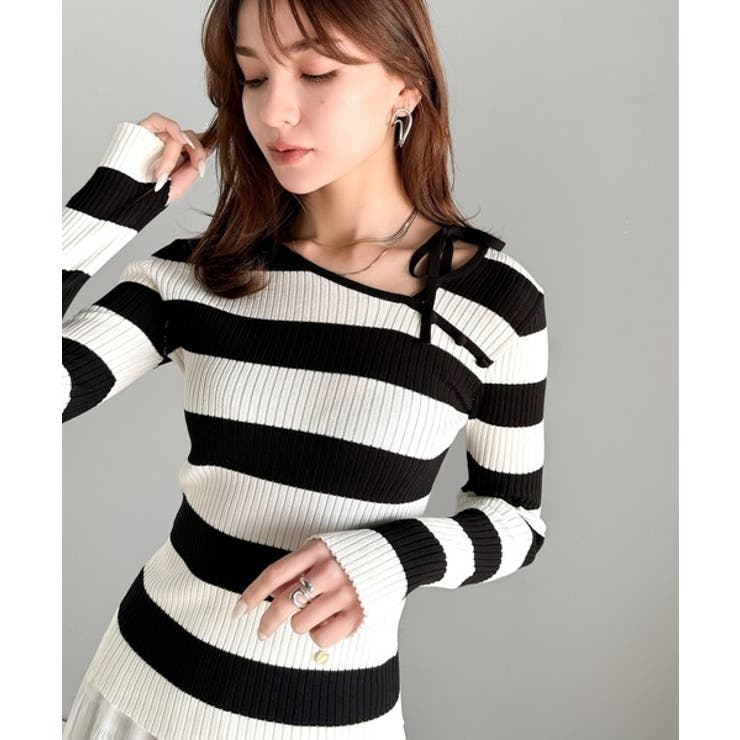 【mily bilet】春夏の新定番！くるみボタンアシンメトリーネックボーダーリ… | Classical Elf  | 詳細画像16 